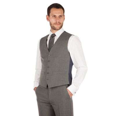 The Collection Grey semi plain 5 button front waistcoat
